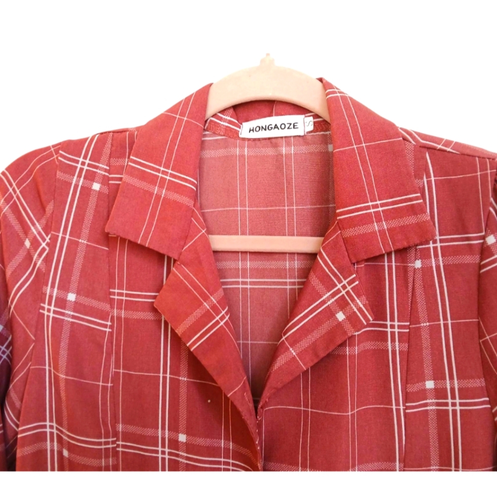 Women's Red And White Plaid Button-Up Shirt Dress-Size S NWOT - Picture 4 of 6